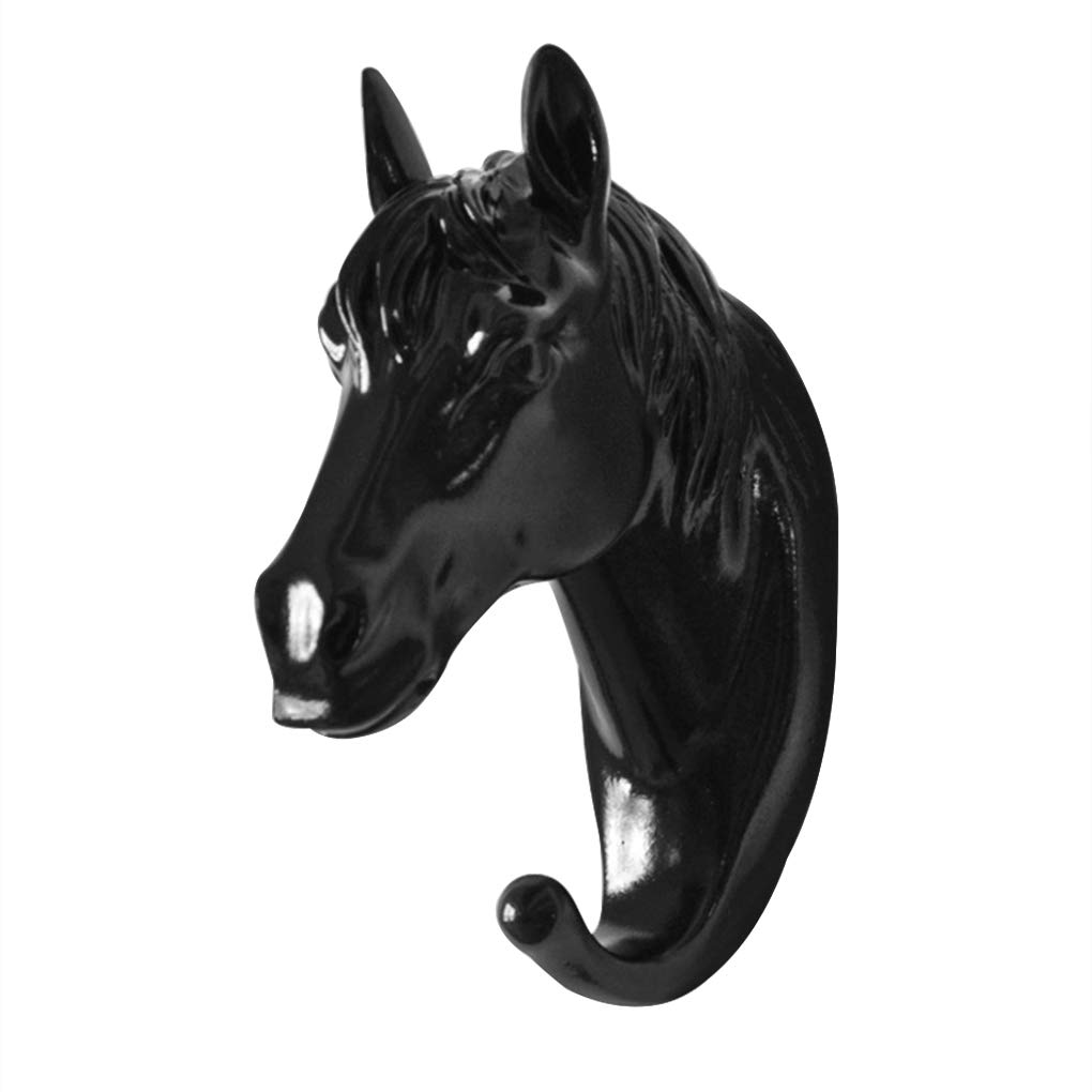 WOVEBIUS 3D Animal Head Wall Hanger Resin Coat Hat Hanging Hook Heavy Duty Holder Rack Home Decoration Type 1,Black,Horse Head