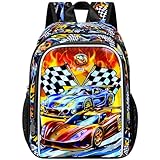 HPJGD Reflective Safety Toddler Backpack for Boys – Race Car Kindergarten Bookbag with Adjustable Straps, Lightweight Preschool Bag for Little Kids