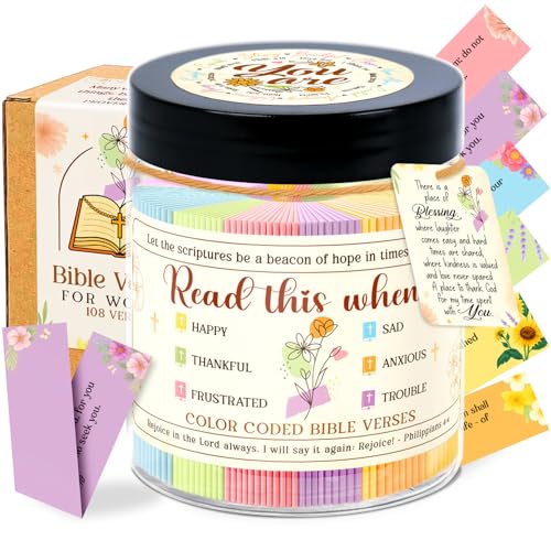 DEARSHINE Bible Verses Jar for Women – 108 Color Coded Scripture Cards for Emotional Encouragement - Christian Gifts for Women, Mom, Friend - Inspirational Floral Bible Quote Jar for Daily Devotion