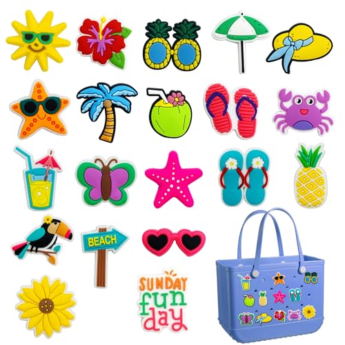 20PCS Beach Charms for Bogg Bag, Hawaii Accessories With Sturdy Clips for Totes, Rubber Bag Accessories, Decoration Charms for Girls Women