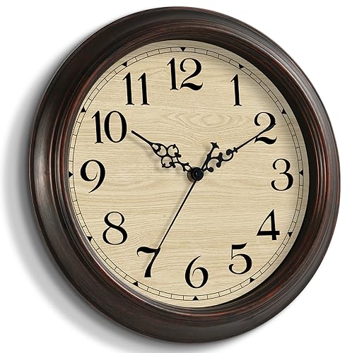 HYLANDA Wall Clock, 12 Inch Wall Clocks Battery Operated, Kitchen Bronze Clocks Silent Non Ticking, Brown Wooden Clock Decorative for Living Room, Office, Bedroom, Home (12\") - Thumbnail 2