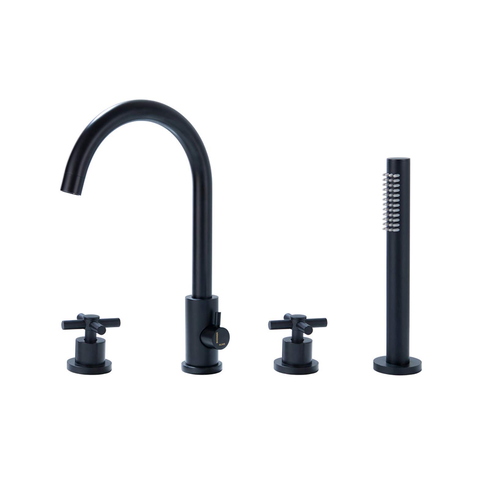 CWCQGH Bath Taps with 1.5m Handheld Shower, Widespread Bathtub Filler Mixer Tap Dual Handle 4 Hole Tub Filler Faucet Brass Bathtub Faucet Black Deck Mounted Bathroom Shower System Set