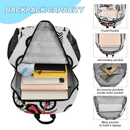 Motocross Sport Backpack with Lunch Bag, School Travel Backpack for Teens Boys Girls Kids Backpacks Set4
