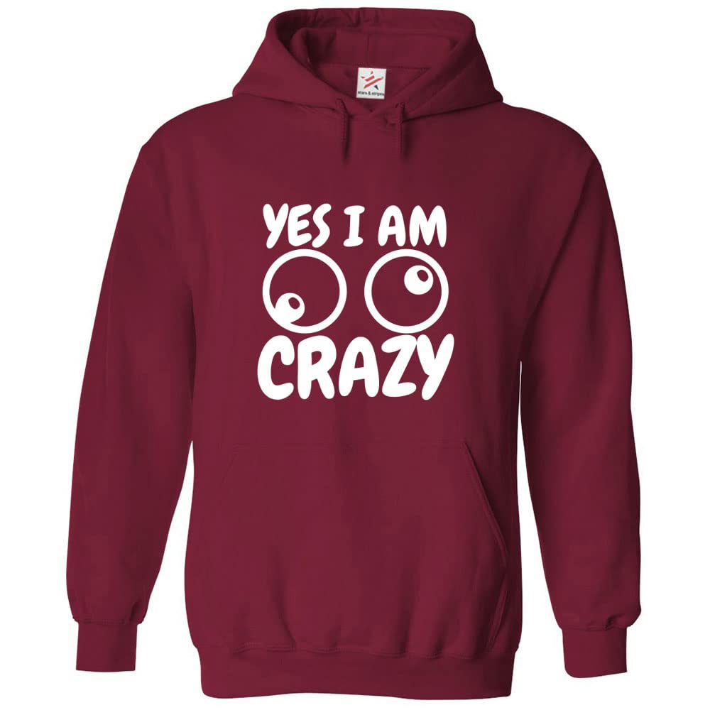 Stars and Stripes Yes I Am Crazy Funny Unisex Kids Classic Pullover Hooded Sweatshirt (XS, Wine, 12_13 Years)