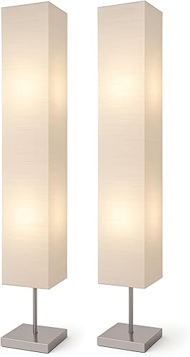 LIGHTACCENTS Juego de 2 lámparas de pie de papel de arroz - Lámparas de pie modernas con base cromada y pantallas de papel blanco - Iluminación