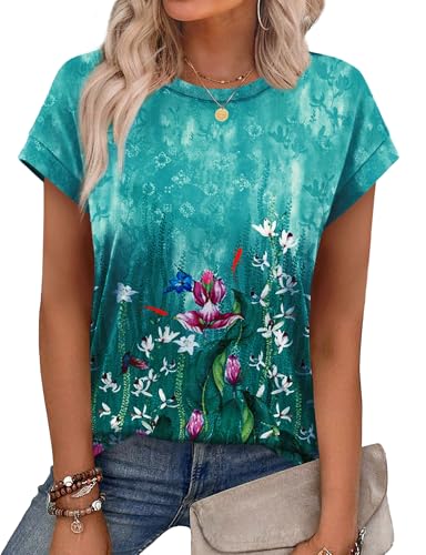 Image of Alaroo Womens Summer Tops Short Sleeve Shirts Crew Neck Cute Trendy Tunic Blouses (S-3XL)