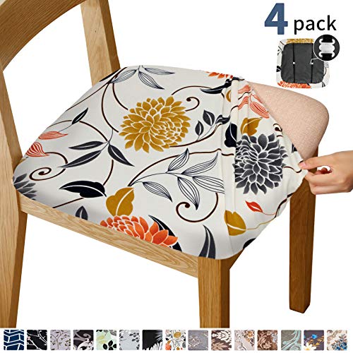 Gute Chair Seat Covers, Stretch Printed Chair Covers with Elastic Ties and Button