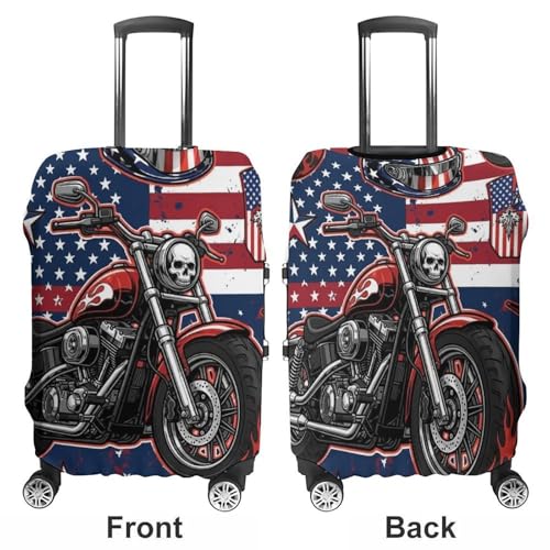 Luggage Cover Elastic Washable Stretch Suitcase Protector Dirt Bike American Flag Motocross Motorcycle Anti-Scratch Travel Suitcase Cover3