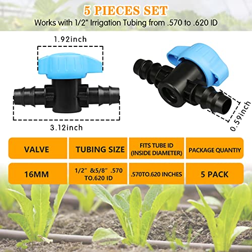 Gardrip Drip Irrigation 1/2" Switch Valve：5 Pack Drip Line 1/2 Inch Shut Off Valve Fits Of 1/2 Inch Drip Irrigation Tubing (.570-.620" Id) For Garden Lawn Irrigation System #TOP2