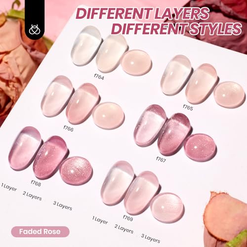 Image of Beetles Pink Glitter Gel Nail Polish Set - 6 Colors Jelly Gel Polish Kit Shimmer Pink Neutral Gel Sheer Translucent Effect Soak off UV DIY Salon Manicure Gift for Women