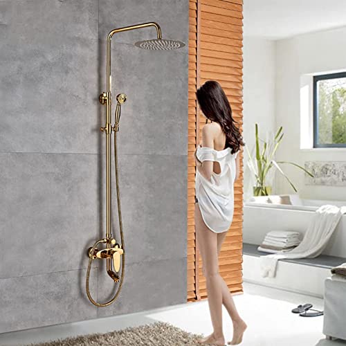 Robinetterie de douche dorée anti-calcaire avec grand pommeau et bec - 5