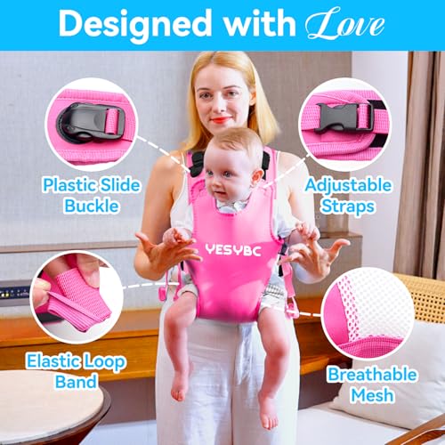 Image of Baby Carrier, Dual-Use Adjustable Baby Sling Support Infant Chest Holder with Drawstring Backpack for Newborn to Toddler 13-33 lbs Swimming Pool Beach Land (Pink)
