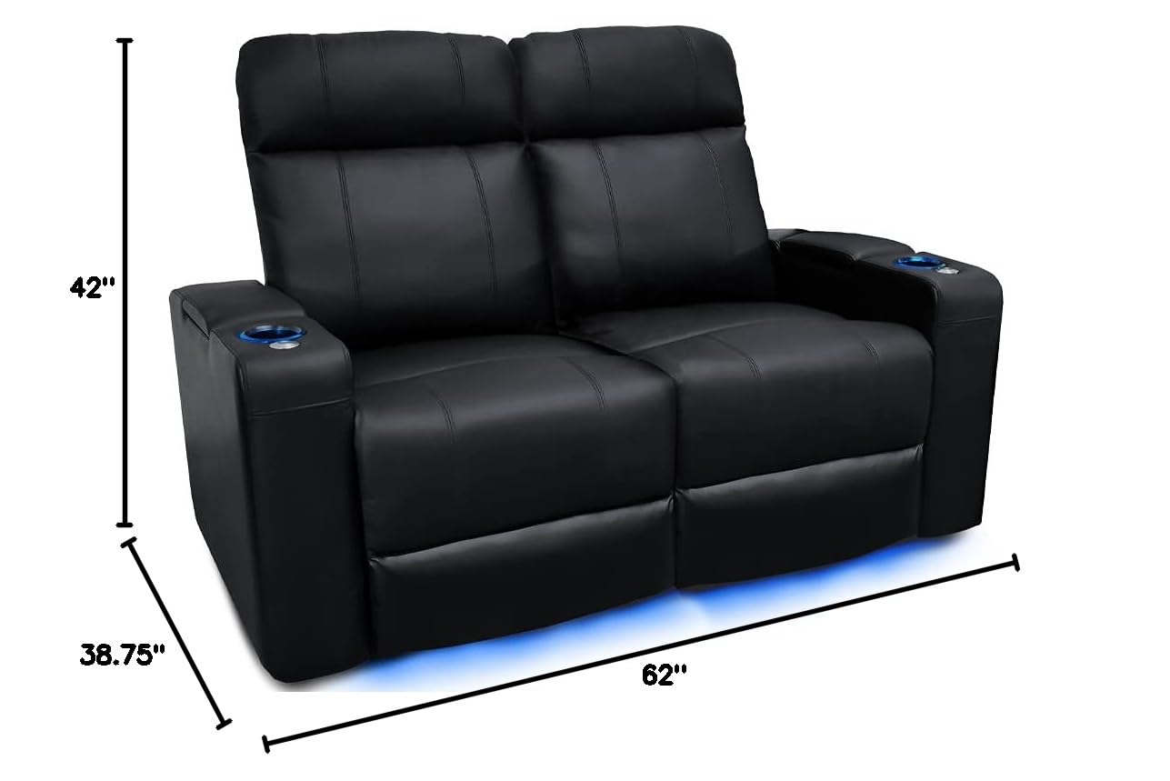Valencia Piacenza Home Theater Seating | Premium Top Grain Leather, Power Recliner, Power Headrest, LED Lighting (Row of 2 Loveseat)