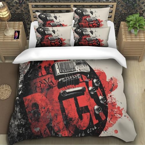 Parure de lit rock guitare 3D microfbre housse de couette 140x200