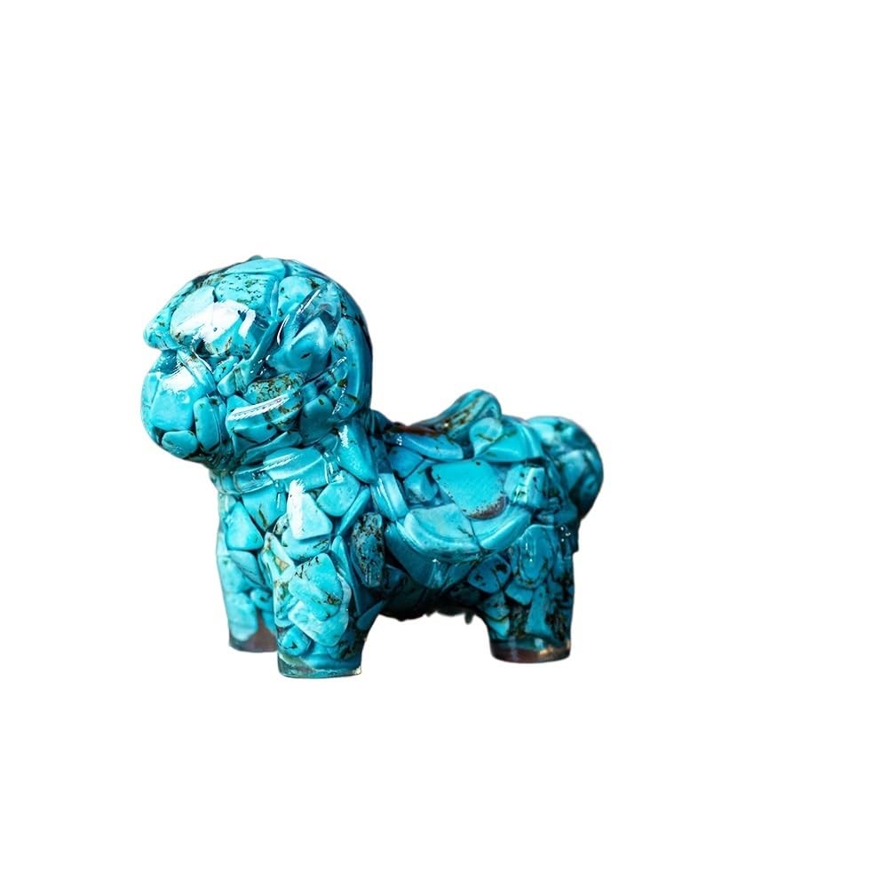 HUFFA Crushed Stone Resin Ornaments - Natural Crystal Pony Figurines for Auspicious Desktop Decor(Greenpine)