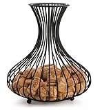 Jarrón colector tapón de vino decorativo de metal negro, diseño moderno 23 cm de altura, estilo ánforo expositor capacidad 150 tapones