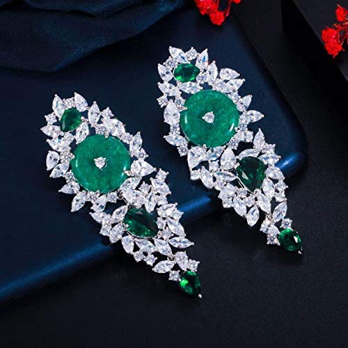 Boucles d'oreilles longues vertes en zircone légères pour lobes sensibles - 3
