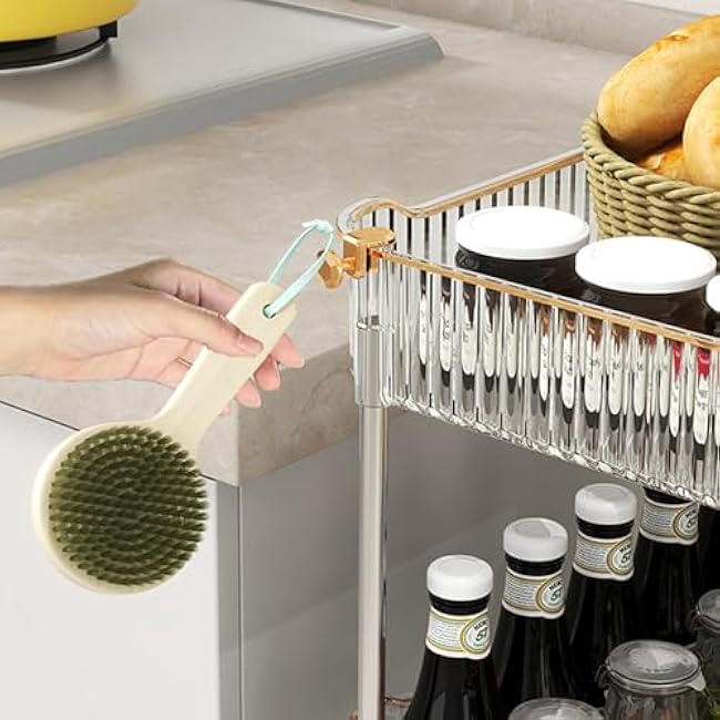 4-Tier Acrylic Rolling Storage Cart, Rolling Utility Cart, Kitchen Storage Cart with Wheels for Bathroom,Living Room, Kithcen, Office Storage and Organization (14''X10''X37'')(Amber)-khnieifA