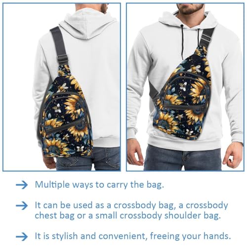 Mochila cruzada de girasoles y abejas con correa ajustable 3
