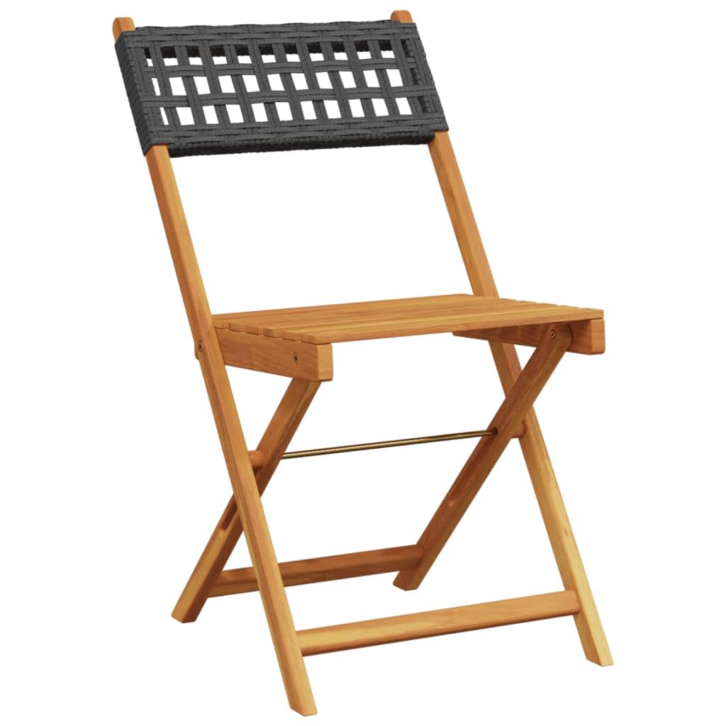 Set da Bistrot 3 pz Nero in Polyrattan e Legno Massello,Set Bistrò Veranda,Set Bistrot da Esterno,Set Bistrot da Balcone-3281754