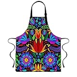 LshyMn Mexican Flower Apron 33.4x27.5 In Kitchen Apron Mexican Ethnic Floral Embroidery Style Pattern Printed Apron GWQXTMN4
