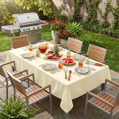 Image of sancua Rectangle Tablecloth - 54 x 78 Inch - Stain and Wrinkle Resistant Washable Polyester Table Cloth, Decorative Fabric Table Cover for Dining Table, Buffet Parties and Camping, Beige