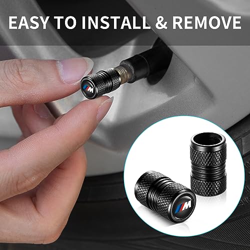 Image of Tire Valve Stem Caps, Compatible with BMW M Series Stem Cap Universal Car Air Cover Car Accessories for Cars, SUV, Truck, Motorcycles 4pcs (Black)
