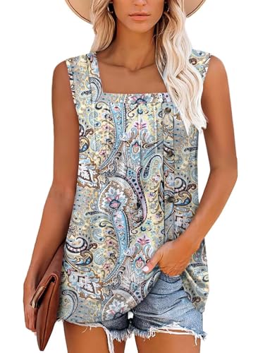 KISSMODA Womens Boho Tops for Summer Sleeveless Tanks Loose Fit Casual Blouse Daily Shirts for Leggings (S-3XL)