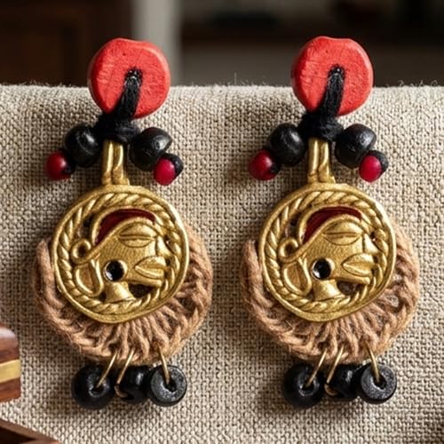 Image of Handcrafted Tribal & Dhokra Art Earrings Collection for Women - Royal Boho Statement Designs in Brass, Wooden, Beaded & Geometric Styles