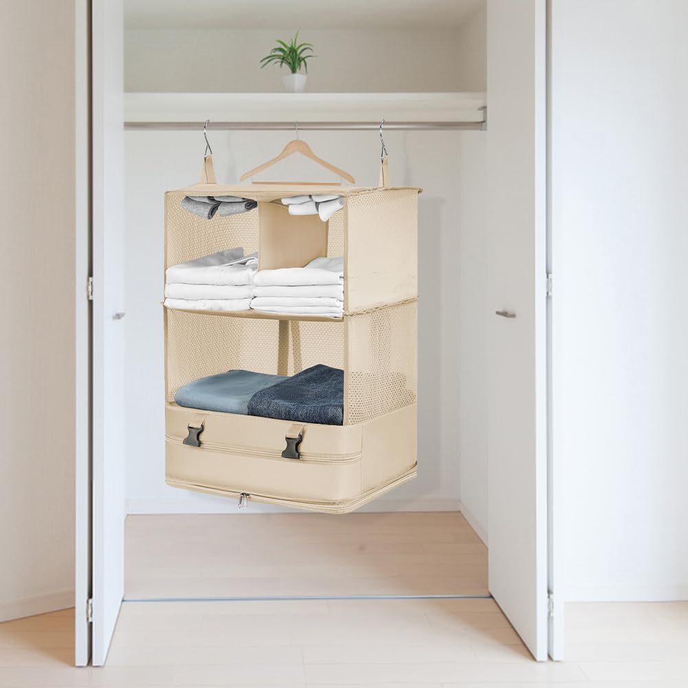 Wiszący organizer do walizki Kostki do pakowania Składany organizer do bagażu podróżnego Stow And Go Organizer do przedziału bagażowego do podróży na bagaż i garderobę (XL Khaki)