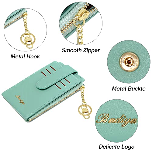 Image of Badiya Slim Women Wallet RFID Blocking Bifold Compact 9 Card Slots Holder Wallets Soft Leather with Zipper Coin Pocket 2 ID Window