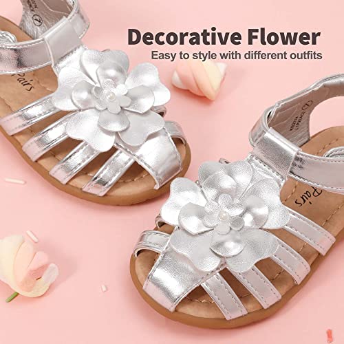 Image of DREAM PAIRS Girls Toddler /Little Kid Closed-Toe Flower Summer Dress Sandals Shoes