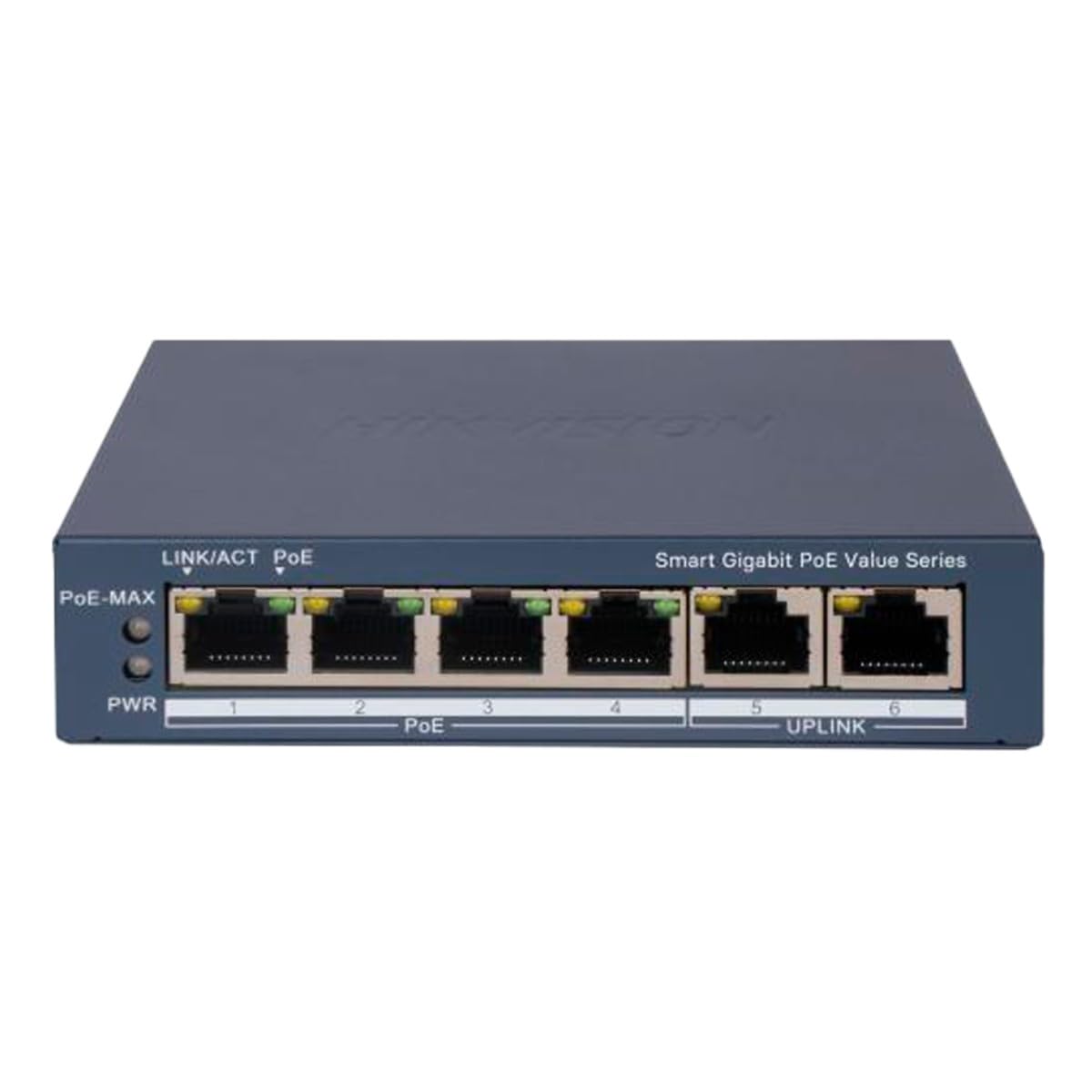 Switch Hikvision Gigabit PoE Gestionable – 4 Puertos PoE 802.3af/at + 2 Uplink RJ45