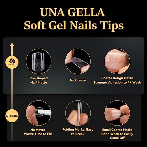 Una Gella Soft Gel Nails Tips Pre-File | 240 Short Square Gel Tips | Short Full Square Press On Nails 12 Sizes Full Square Nail Tips Short Square Fake Nails Full Cover Short Nail Extension Home Diy Salon With Box #TOP2