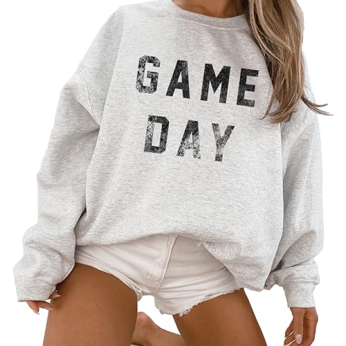 Game Day Sweatshirt, Cute Sports Sweatshirt For Women, Vintage Football Pullover Sweater, Touchdown Shirt, Gift For Mom, Unisex Crewneck Sweatshirt Ash Grey