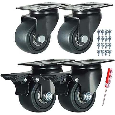 2.5 Inch Heavy Duty Plate Casters, DICASAL 2000 Lbs Load Capacity Durable Nylon Castors Wheels 360 Degree Top Plate for Workbench Working Cart Trolley and Furnitures (2 with Brakes and 2 wihtout) Cover