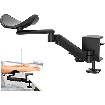 JOY worker Clamp-on Adjustable Armrest for Desk, Ergonomic 360°Rotating Elbow Cushion Pad with 6-Level Height, Above Desk Extension Platform Arm Support for Left/Right Hand, Black