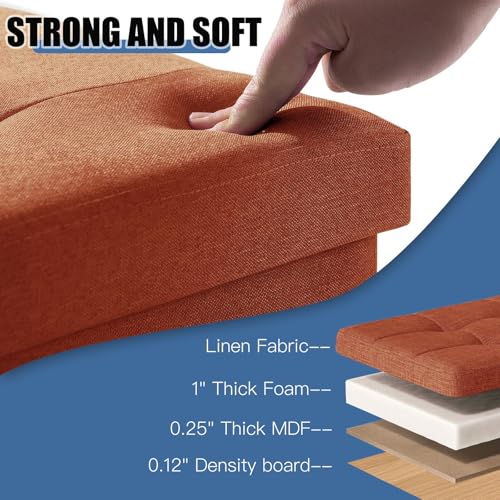 Image of BRIAN & DANY 15 Inches Ottoman with Storage, Square Small Storage Ottoman Foot Rest with Legs, Ottomans Foot Stool for Dorm, Living Room, Entryway (Burnt Orange)