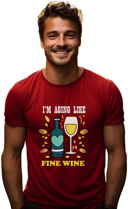 Billion StuffAssorted I'm Aging Like Fine Wine Printed Unisex T-Shirt|Cotton Printed Premium T-Shirt for Men & Women|Casual T-Shirt|Unisex Assorted T-Shirt