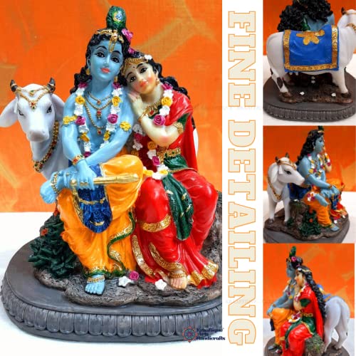Image of KRAAFTIQUE Handmade Marble Radha Krishna with Cow Idol | Decorative Murti for Home Decor, Wedding, Anniversary, Housewarming, and Return Gift (18 CM)