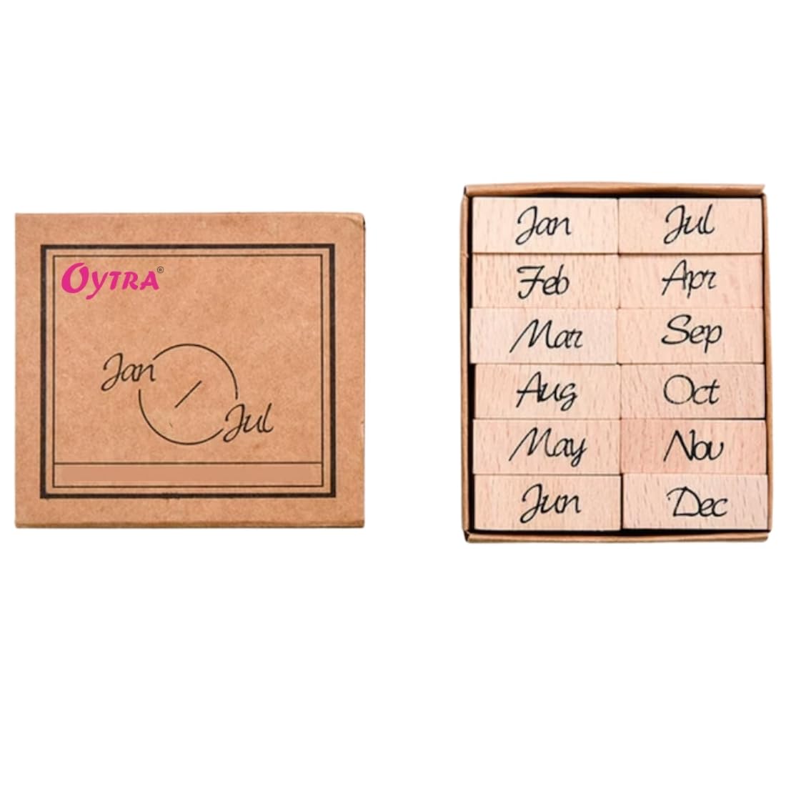 Oytra Stamp Set Month Jan Dec Mini Wooden Rubber Base for Journaling Journals Hobby Art Craft Designs