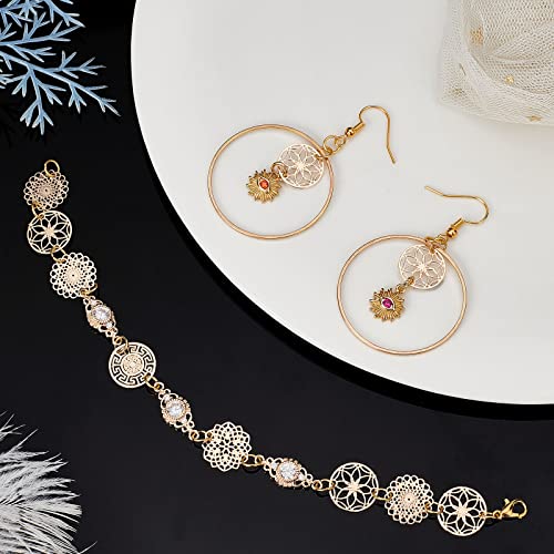 CHGCRAFT 96Pcs 4 Style Filigree Flat Round Connectors Flower Filigree Wrap Charms Brass Etched Metal Embellishments Long-Lasting Plated for Jewelry Making Diameter 13-13.5mm - Image 4