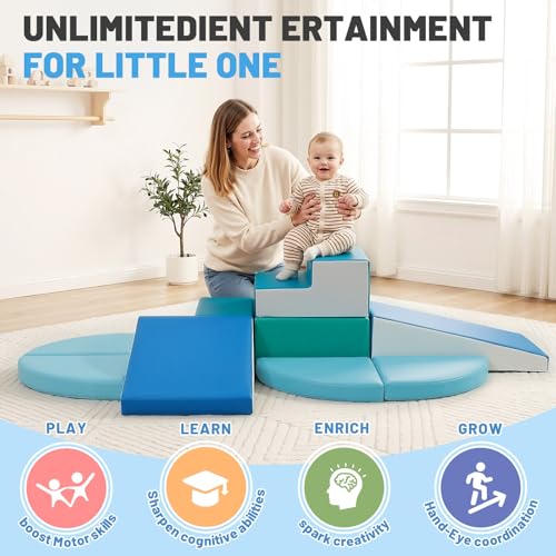 Image of TODIBY 9-Piece Climbing Toys for Toddlers: Soft PU Leather Foam Blocks - Baby Climb and Crawl Activity Blocks - Kids Play Gym Equipment Indoor for Development(Modern)
