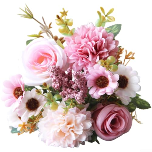 Ramo de flores artificiales de seda con 7 cabezas con rosa persa para decoración de bodas, uso doméstico, fotografía y manualidades (rosa)