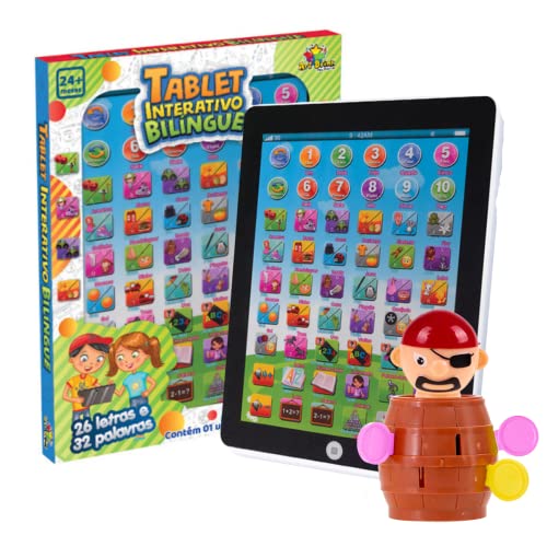 Tablet Infantil Interativo Bilingue Com Musiquinhas Branco + Mini Barril Pula Pirata