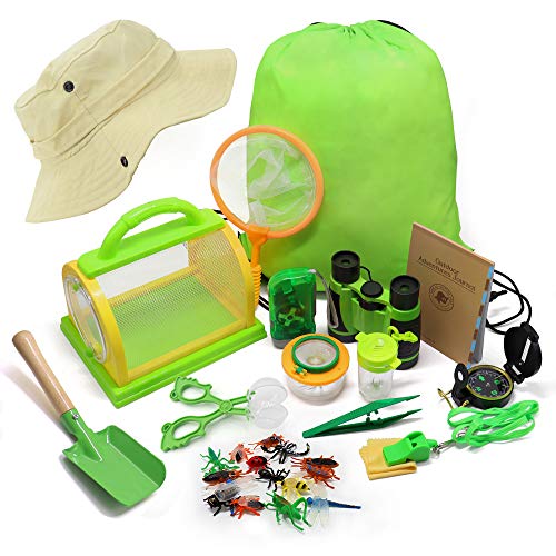30PCS Outdoor Explorer Set Bug Catcher Nature Exploration Kit Insect Observation Tools w/Binoculars Compass Critter Case Educational Toys Kids Gift for Boys & Girls Adventure Camping Hiking Fishing
