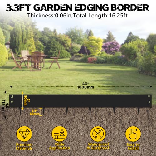 VEVIVOOVY 10Pcs Galvanized Steel Landsacpe Edging,40“/L x 6.5"/H No Dig Edging for Landscaping,Garden Edging Lawn Border for Yard Pathway Divider(33FT Total Length) by VEVIVOOVY - Image 2