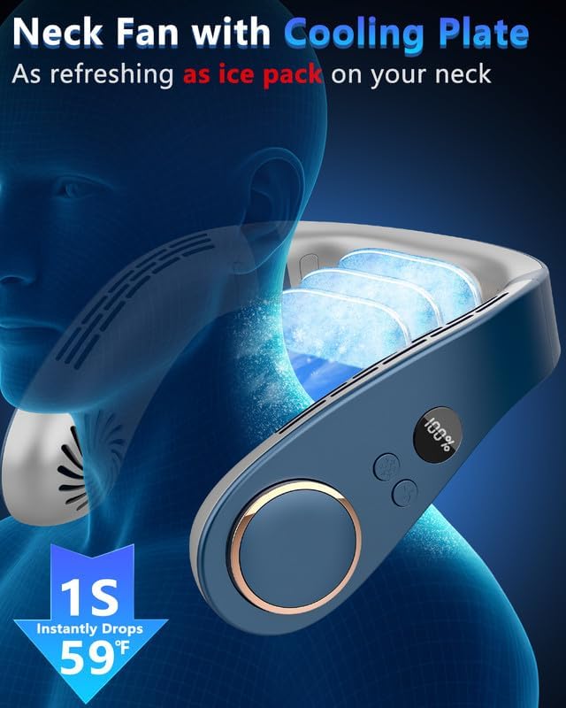 Miniatura 2 de Aire acondicionado de cuello con placa de enfriamiento, ventilador de cuello portátil, ventilador personal reciclable de larga vida sin aspas para