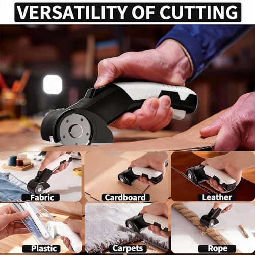 Image of AYP Cordless Electric Scissors,4.2V Box Cutter Electric Cardboard Cutter Machine with Utility Knife & Storage Box, Rotary Cutter Used for Fabric, Leather, Plastic, Carpet Cutting