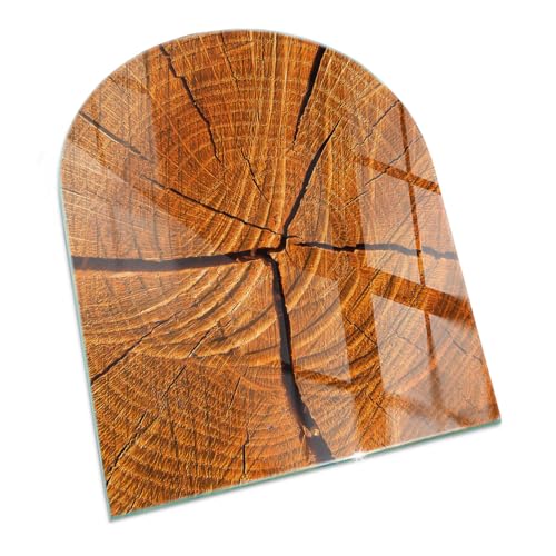 Kamin Bodenplatte Glas 80x70 cm Bodenbelag Schutz vor Schäden Spritzwasserschutz Schutz vor Glut Wohnzimmer Sicherungsblech Rundbogen Herdboden Polierte Kanten - Holzmaserung im Querschnitt